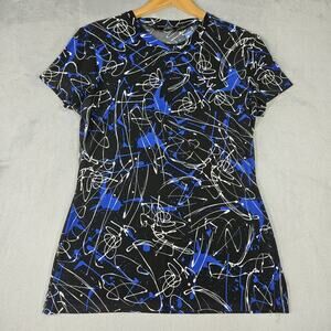 Norma Kamali Blouse Womens Size Large Abstract Paint Splatter Black Slinky Top